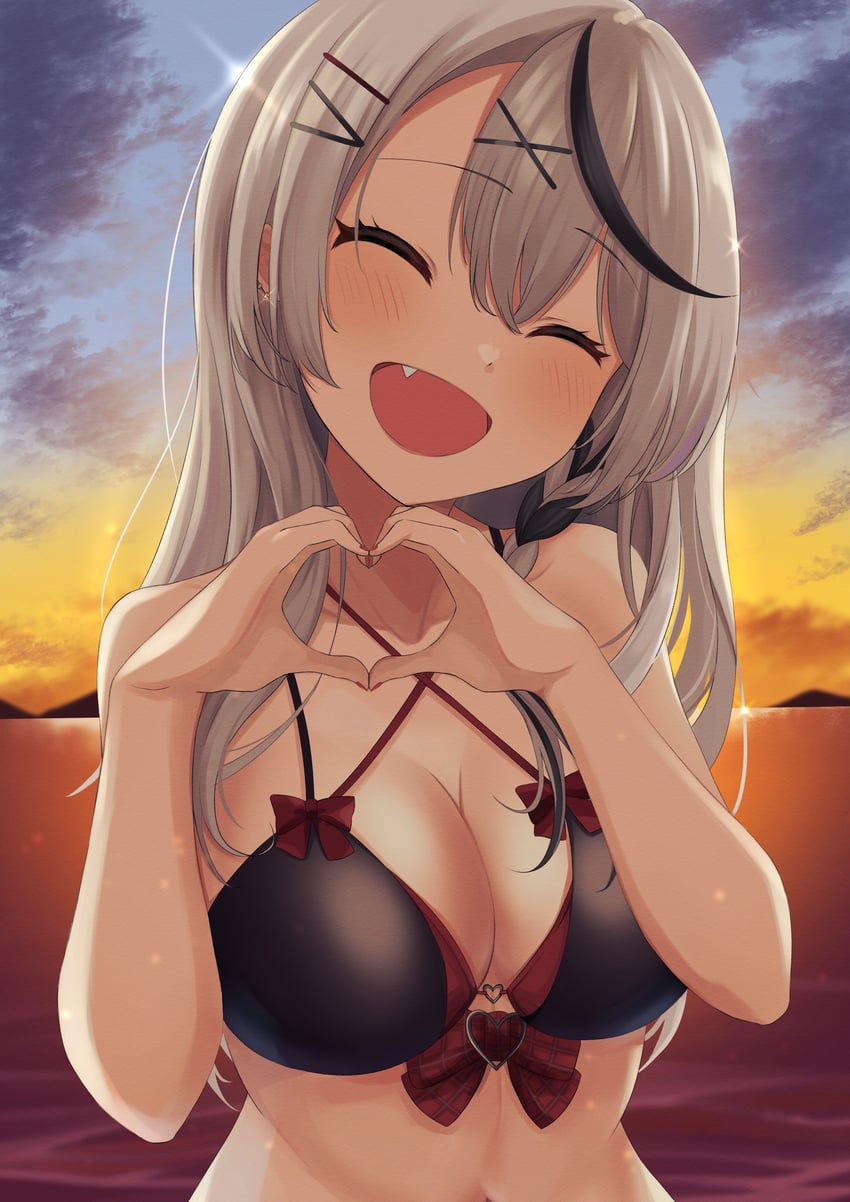 Hololive、沙花叉克萝耶 1名女孩 :D 比基尼 黑色比基尼 黑发