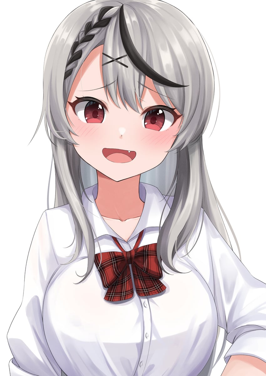 Hololive、沙花叉克萝耶 1名女孩 黑条纹/黑挑染 脸红 蝴蝶结 蝶形领结
