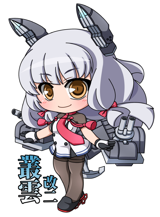 舰队Collection、丛云 (舰队收藏)、丛云改二 (舰队Collection) 1名女孩 手放在身体两侧 黑色连裤袜 黑鞋 齐刘海