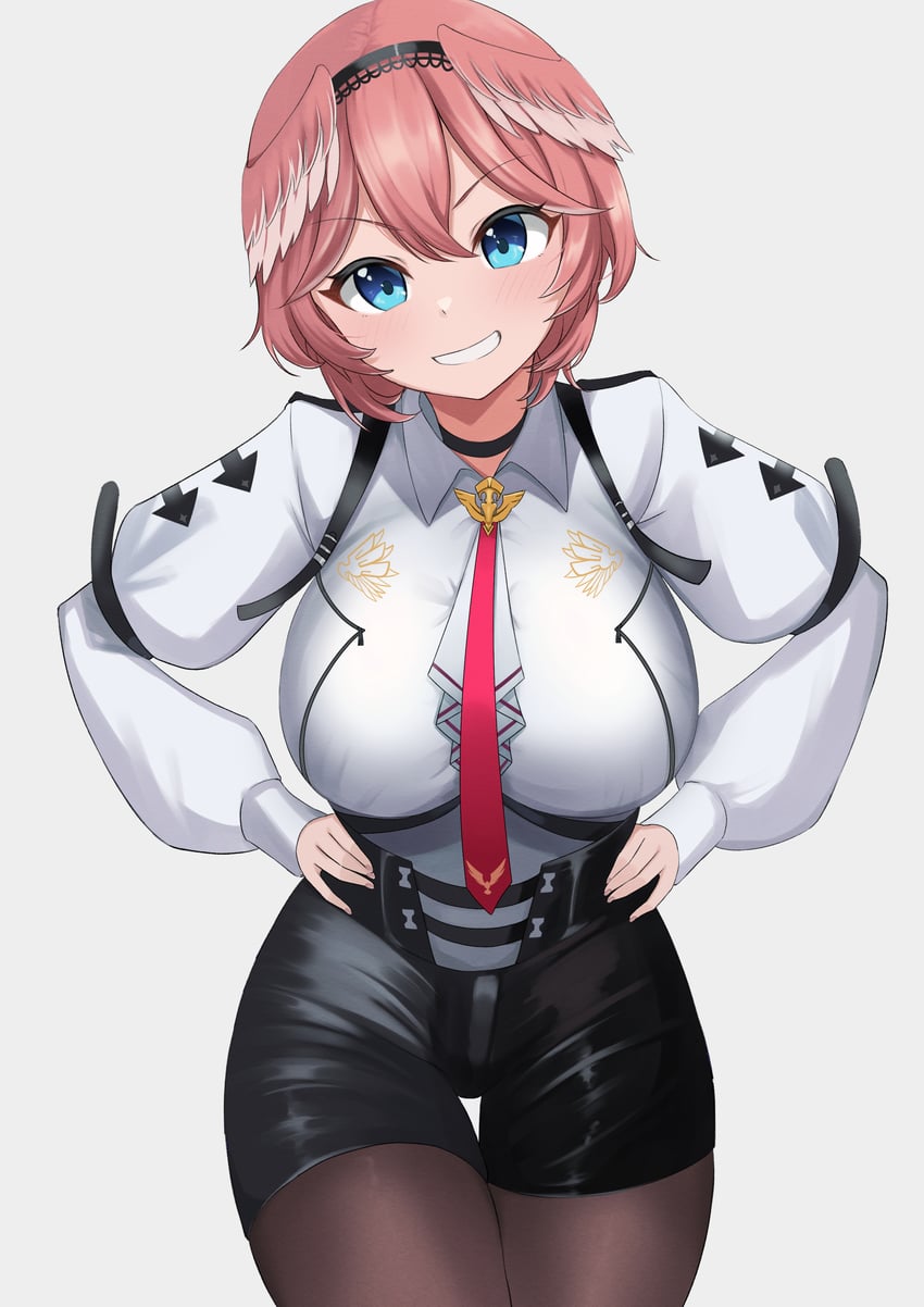 Hololive、鹰岭琉衣、鹰岭琉衣 (第一套服装) 1名女孩 黑色短裤 蓝眼 乳房 棕色连裤袜