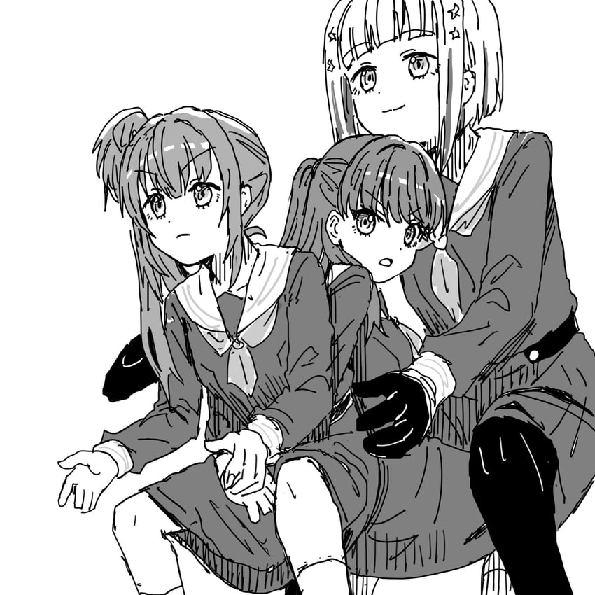 全职猎人、Love Live!、Love Live! 莲之空女学院学园偶像部 3人女子 愤怒面孔 黑发 波波头 闭嘴