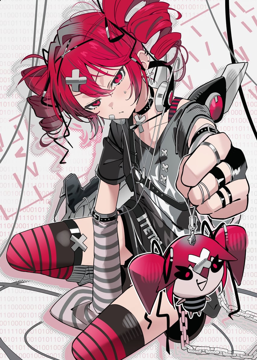 Synthesizer V、UTAU、重音Teto 撇嘴 黑衬衫 锁链 护身符 锁骨