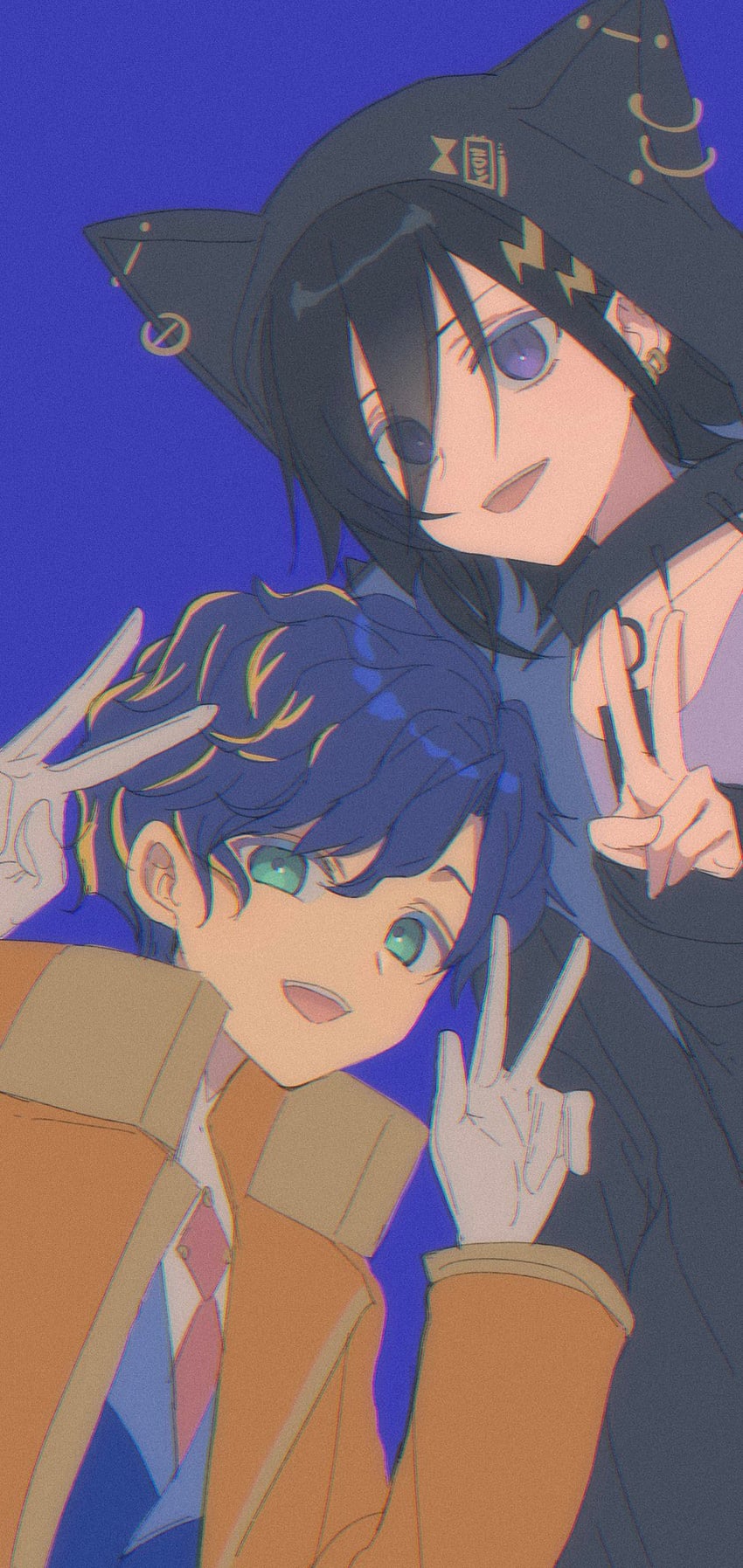 HOLOSTARS、阿斯特尔·瑞达、阿斯特尔·列达（第一套服装） 2个男孩 :D 动物兜帽 黑领 黑发