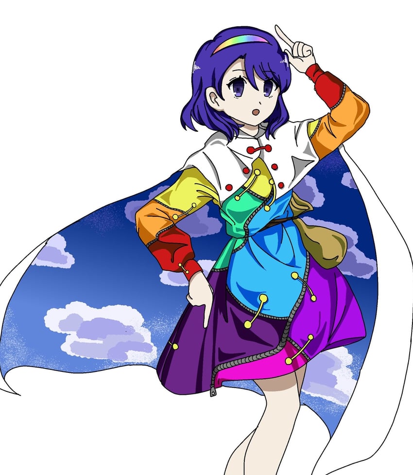 东方Project、天弓千亦 1名女孩 举手 融入背景 蓝眼 蓝发