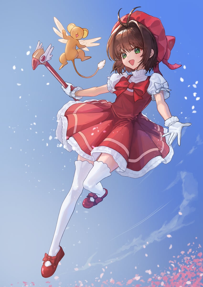 魔卡少女樱、小可 (魔卡少女樱)、木之本樱 1名女孩 :D 呆毛 蓝天 蝴蝶结