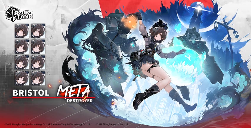 碧蓝航线、bristol (meta) (azur lane) 1名女孩 黑色靴子 黑色连衣裙 黑色手套 蓝色连衣裙