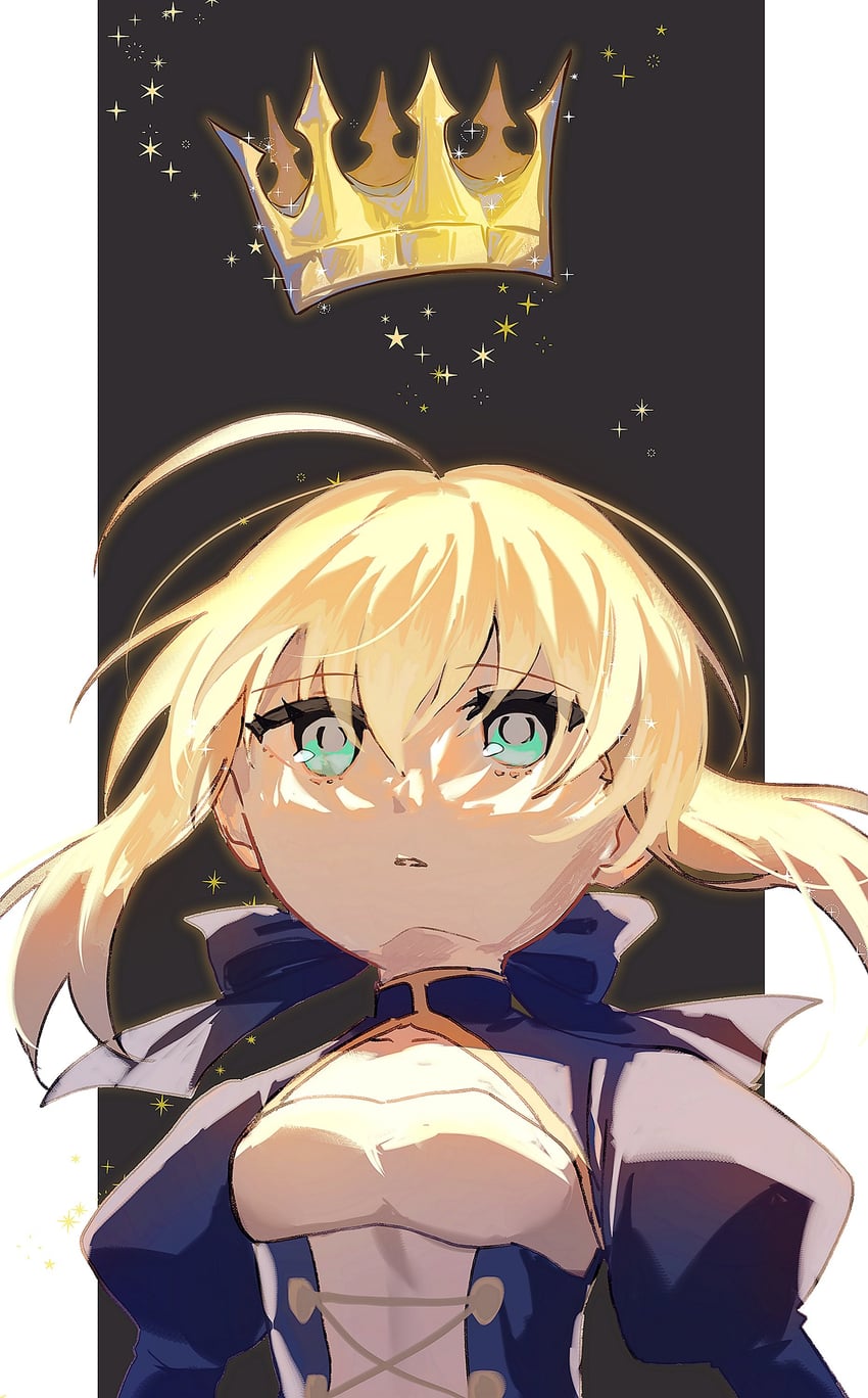 Fate/stay night、Fate系列、阿尔托莉雅·潘德拉贡 (Fate) 1名女孩 呆毛 水色瞳 黑色背景 金发
