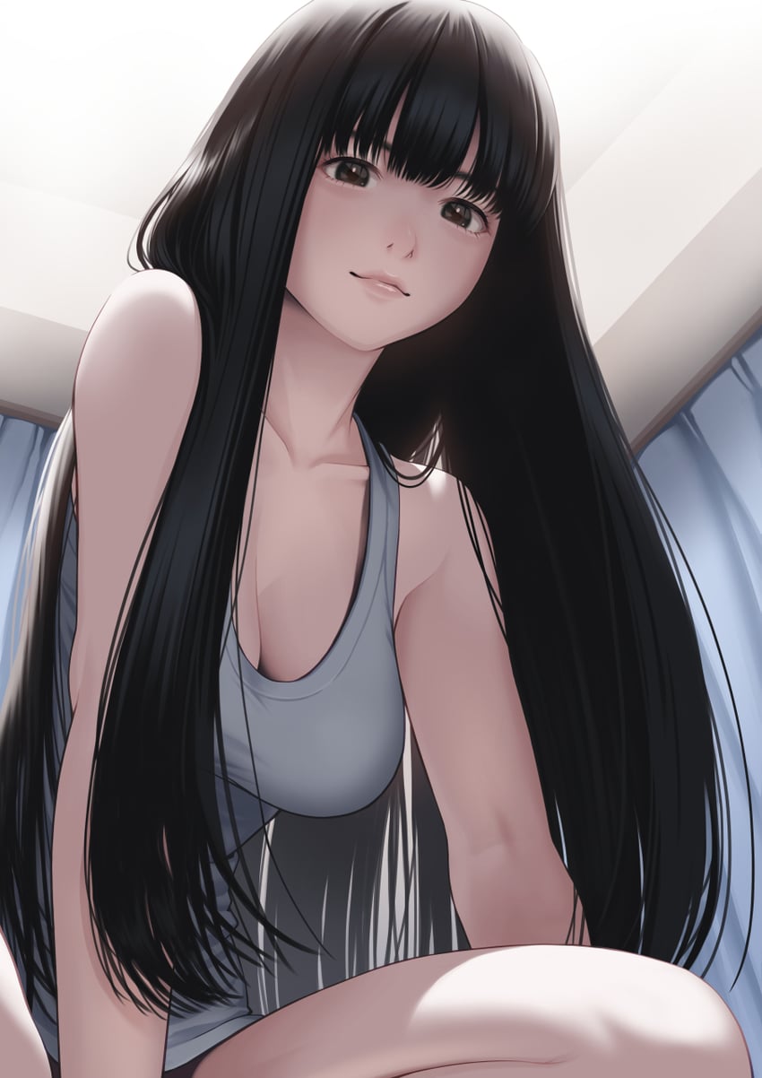 原创 1名女孩 裸腿 露肩 腿间 黑瞳