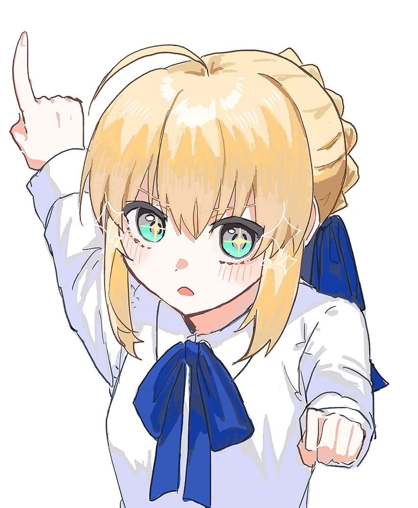 Fate/stay night、Fate系列、阿尔托莉雅·潘德拉贡 (Fate) +_+ 1名女孩 呆毛 水色瞳 举起双手