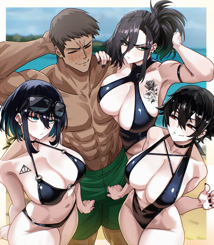 原创 1名男孩 3人女子 抱住手臂 移开视线 比基尼