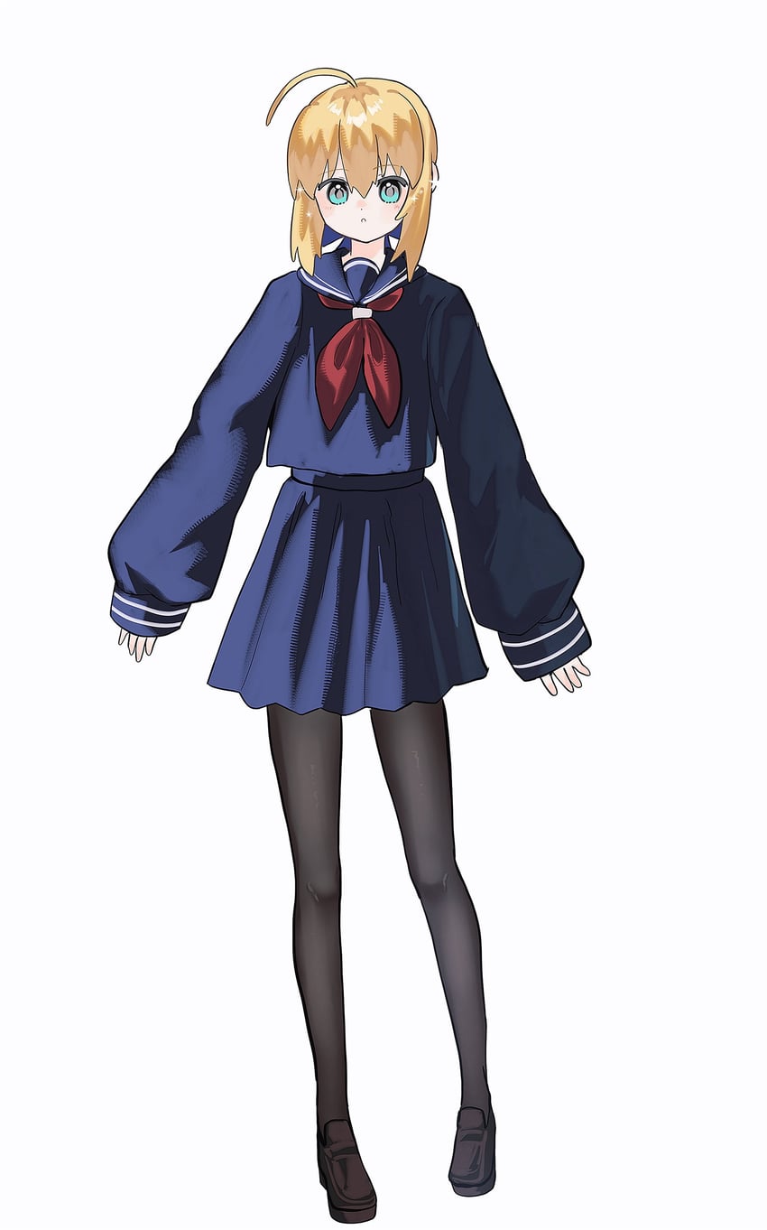 Fate/stay night、Fate系列、阿尔托莉雅·潘德拉贡 (Fate) 1名女孩 呆毛 水色瞳 黑色连裤袜 金发