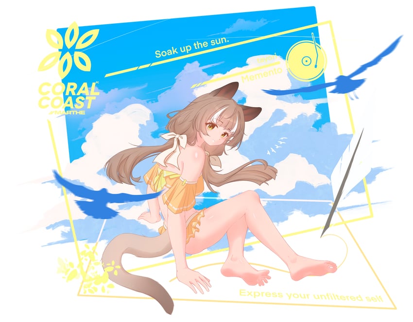 明日方舟、蜜莓 (明日方舟) 1名女孩 裸腿 赤脚 比基尼 比基尼裙