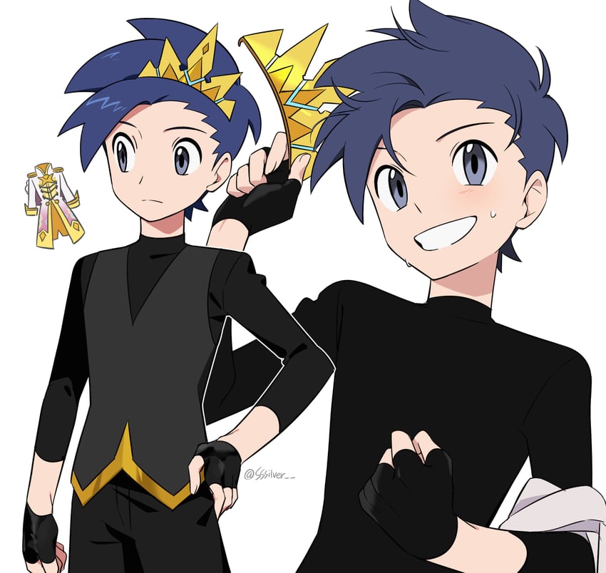 宝可梦、宝可梦大师 EX、ethan (champion) (pokemon) 1名男孩 黑色手套 黑发 黑裤子 黑衬衫