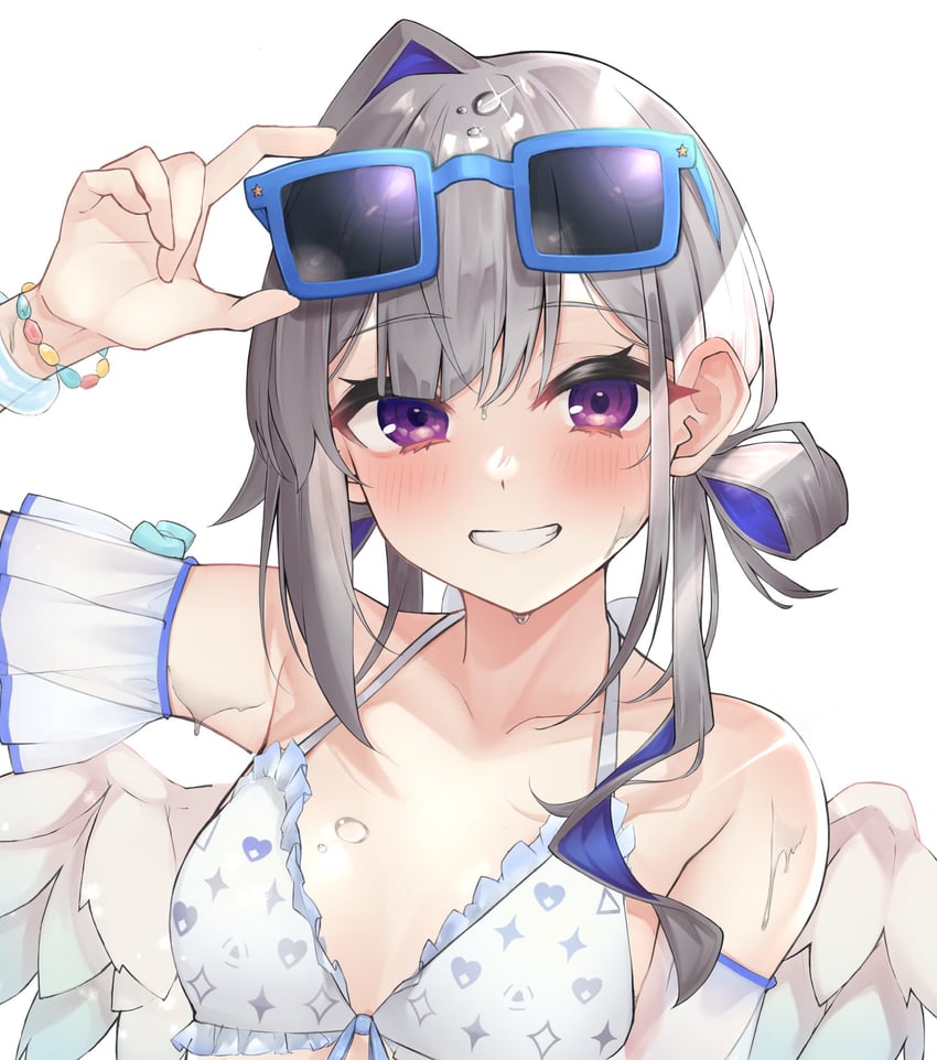 Hololive、天音彼方 1名女孩 调整眼镜 发型长度变动 (更长) 天使翅膀 比基尼