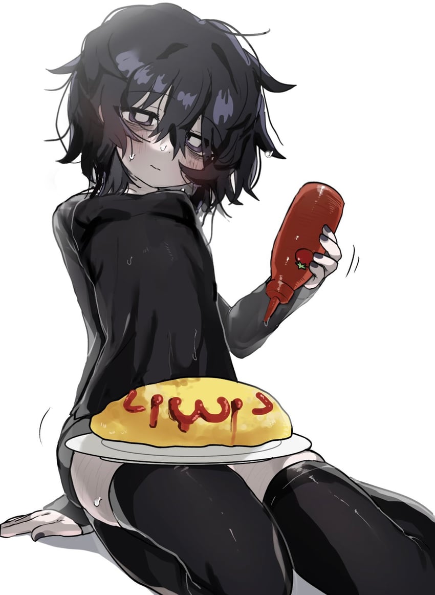原创 1名女孩 黑瞳 黑发 黑色指甲 黑衬衫