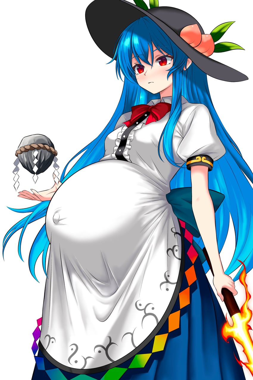 东方Project、比那名居天子 1名女孩 黑帽子 蓝发 蓝裙子 蝴蝶结