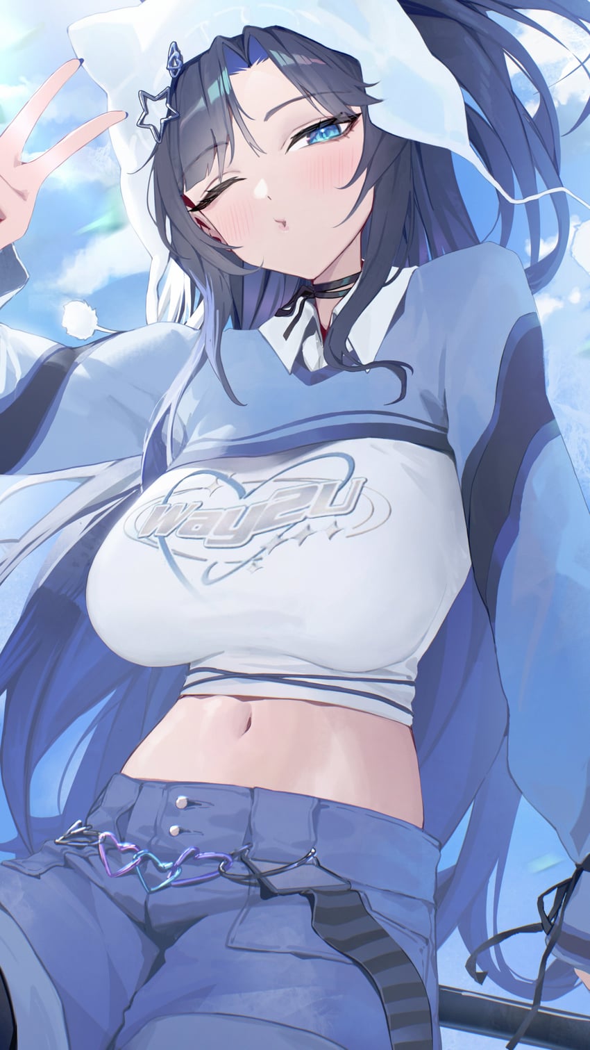 Hololive、Hololive英语、way 2 u (ouro kronii) 1名女孩 动物帽子 黑色项圈 黑发 蓝眼