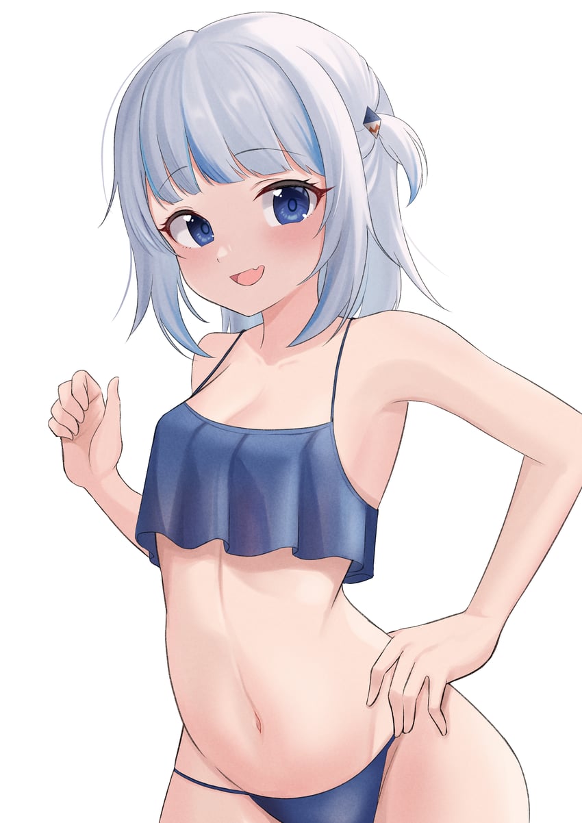 Hololive、Hololive英语、噶呜·古拉 1名女孩 比基尼 蓝色比基尼 蓝眼 蓝发
