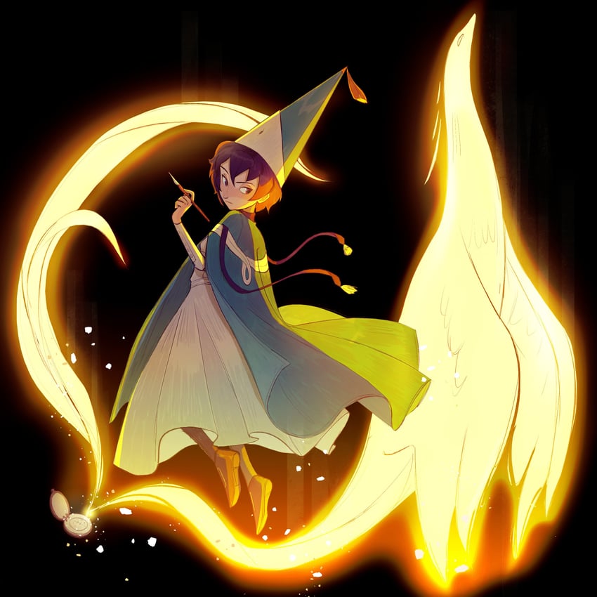 魔法帽的小工坊、阿格特·阿克拉姆 (尖帽子的魔法工坊) 1名女孩 水色披风 水蓝色帽子 黑色背景 黑发