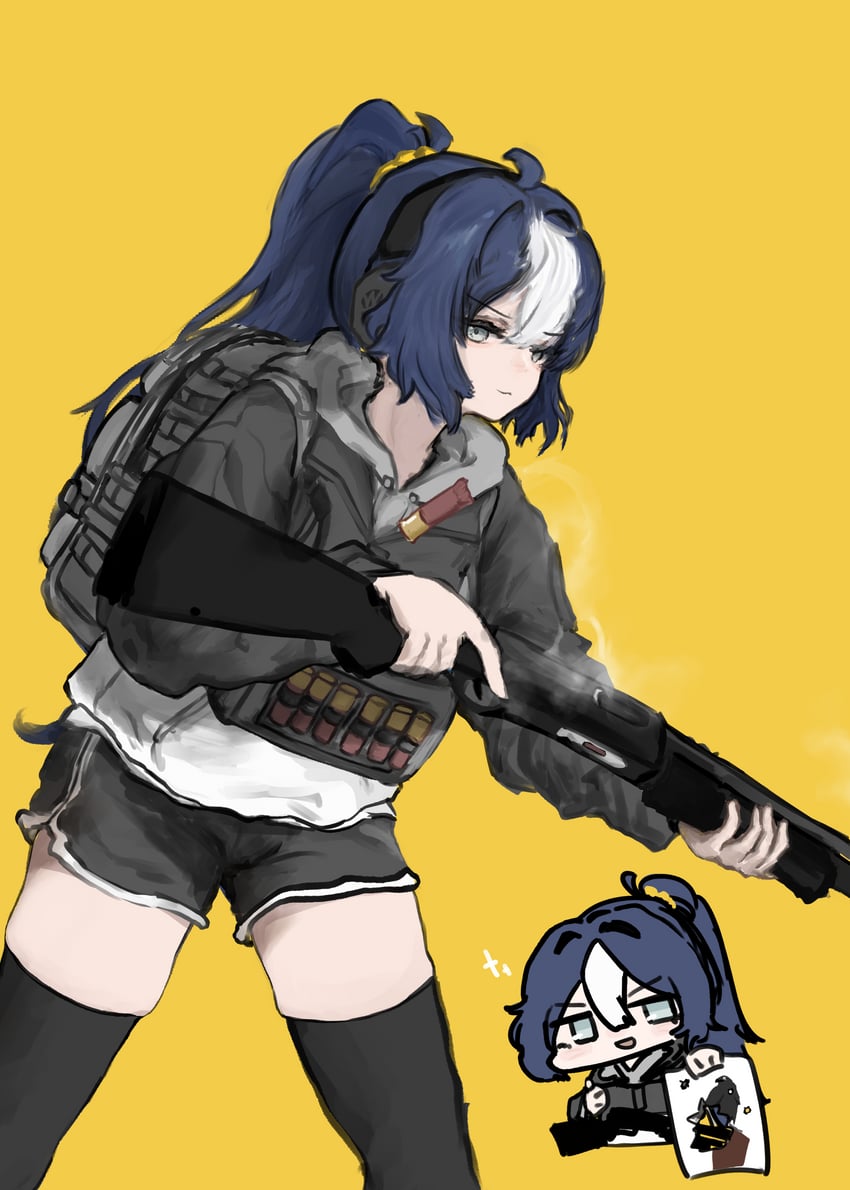 原创 1名女孩 弹药 背包 包 黑色过膝袜