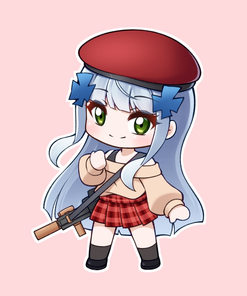 少女前线、HK416 (少女前线) 1名女孩 替换服装 突击步枪 贝雷帽 黑鞋