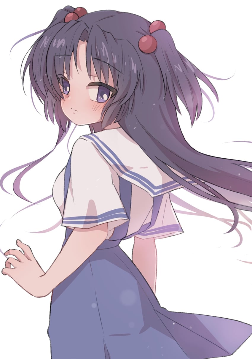 CLANNAD、一之濑琴美 1名女孩 蓝裙子 脸红 闭嘴 牛仔镜头