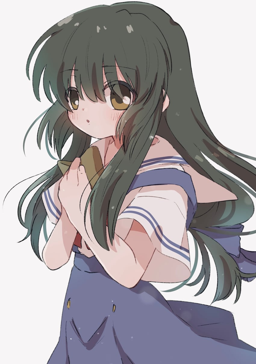 CLANNAD、伊吹风子 1名女孩 蓝色蝴蝶结 蓝裙子 脸红 蝴蝶结