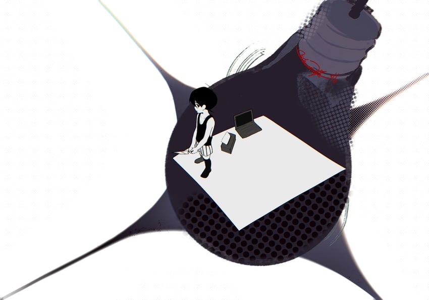 OMORI、Omori (OMORI) 1名男孩 呆毛 黑瞳 黑发 黑色背心