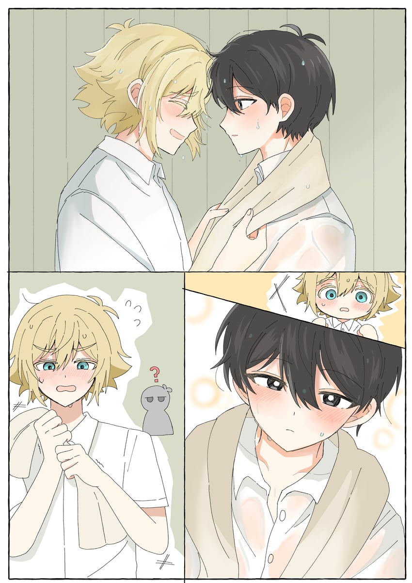 OMORI、Basil (OMORI)、Basil (OMORI) 2个男孩 问号 替换服装 呆毛 黑瞳