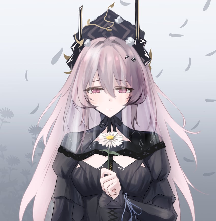 明日方舟、特蕾西娅、泰蕾莎 (哀悼) (明日方舟) 1名女孩 黑色连衣裙 黑角 闭嘴 连衣裙