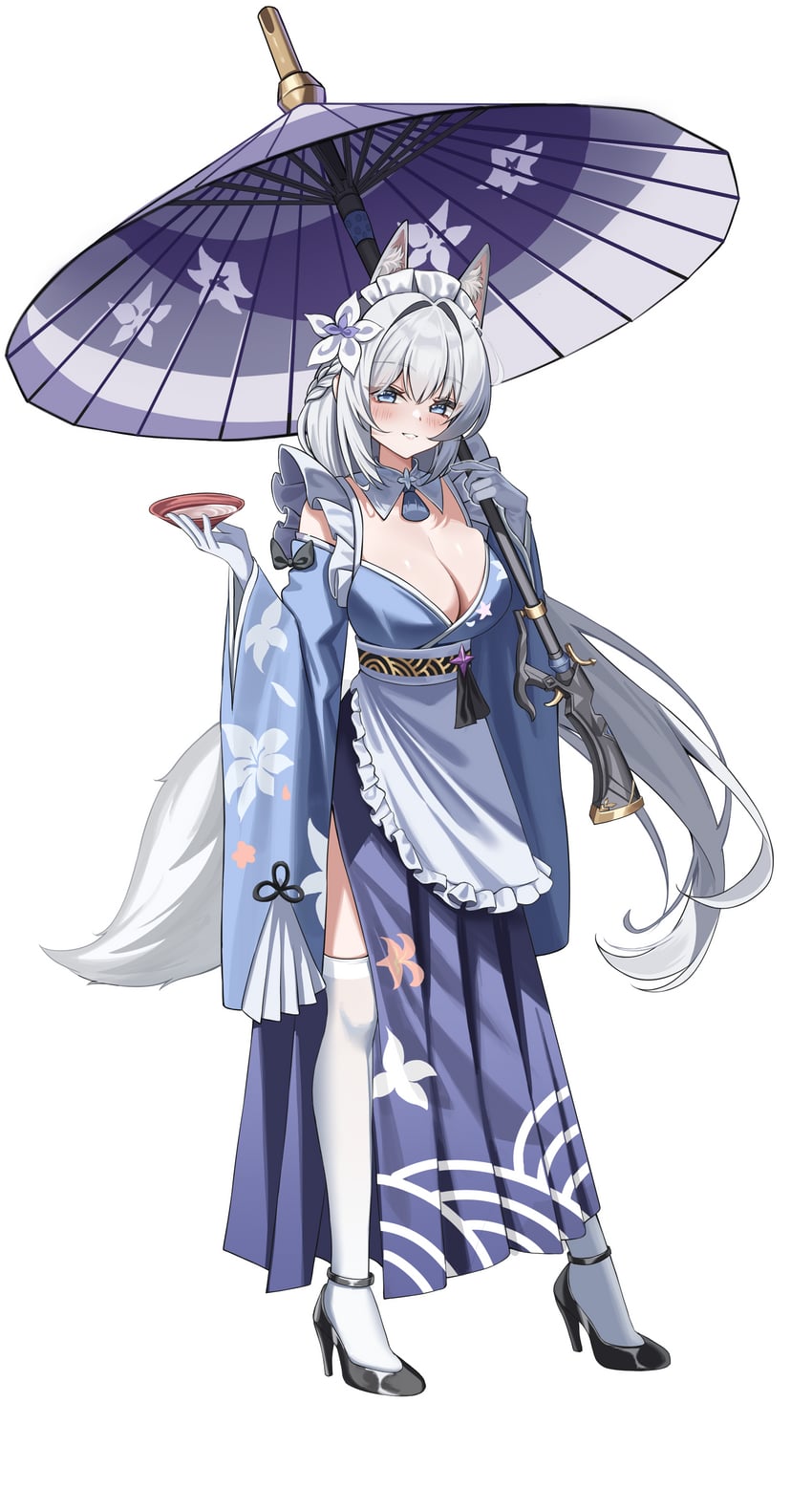 史黛拉·索拉、乙叶（Stella Sora） 1名女孩 兽耳 蓝眼 蓝色和服 乳房
