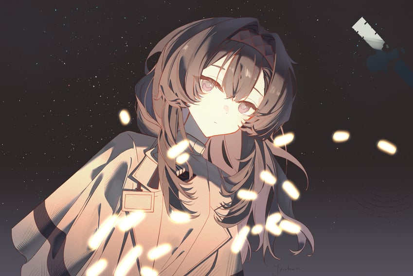 明日方舟、普瑞赛斯 (明日方舟) 1名女孩 作者名 黑发 黑色发带 闭嘴