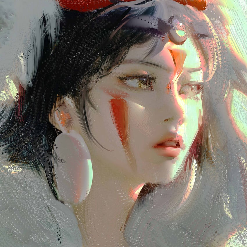 幽灵公主、珊 (幽灵公主) 1名女孩 黑发 棕眼睛 头环 耳环