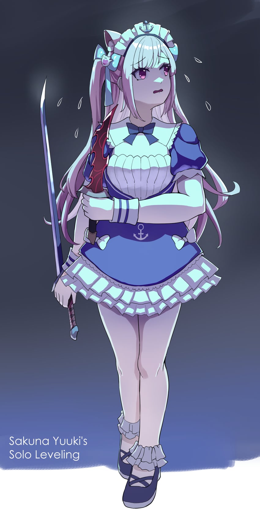Hololive、个人势虚拟主播、我独自升级 1名女孩 @_@ 锚形帽饰 锚点印花 锚标志