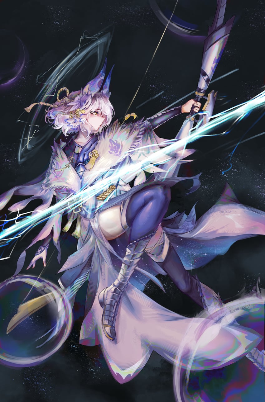 明日方舟、怪物猎人系列、梓兰 (明日方舟) 1名女孩 铠甲靴 蓝色衬衫 蓝色过膝袜 靴子