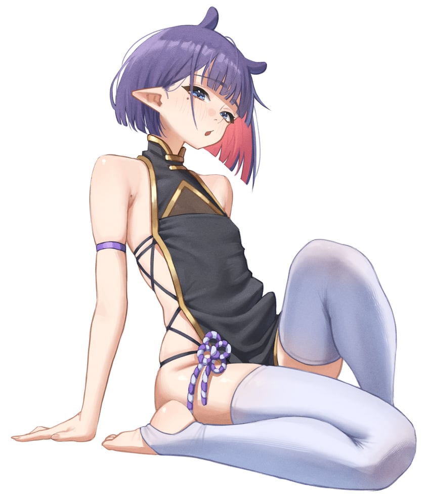 Hololive、Hololive英语、一伊那尔栖 1名女孩 黑色连衣裙 蓝眼 齐刘海 旗袍