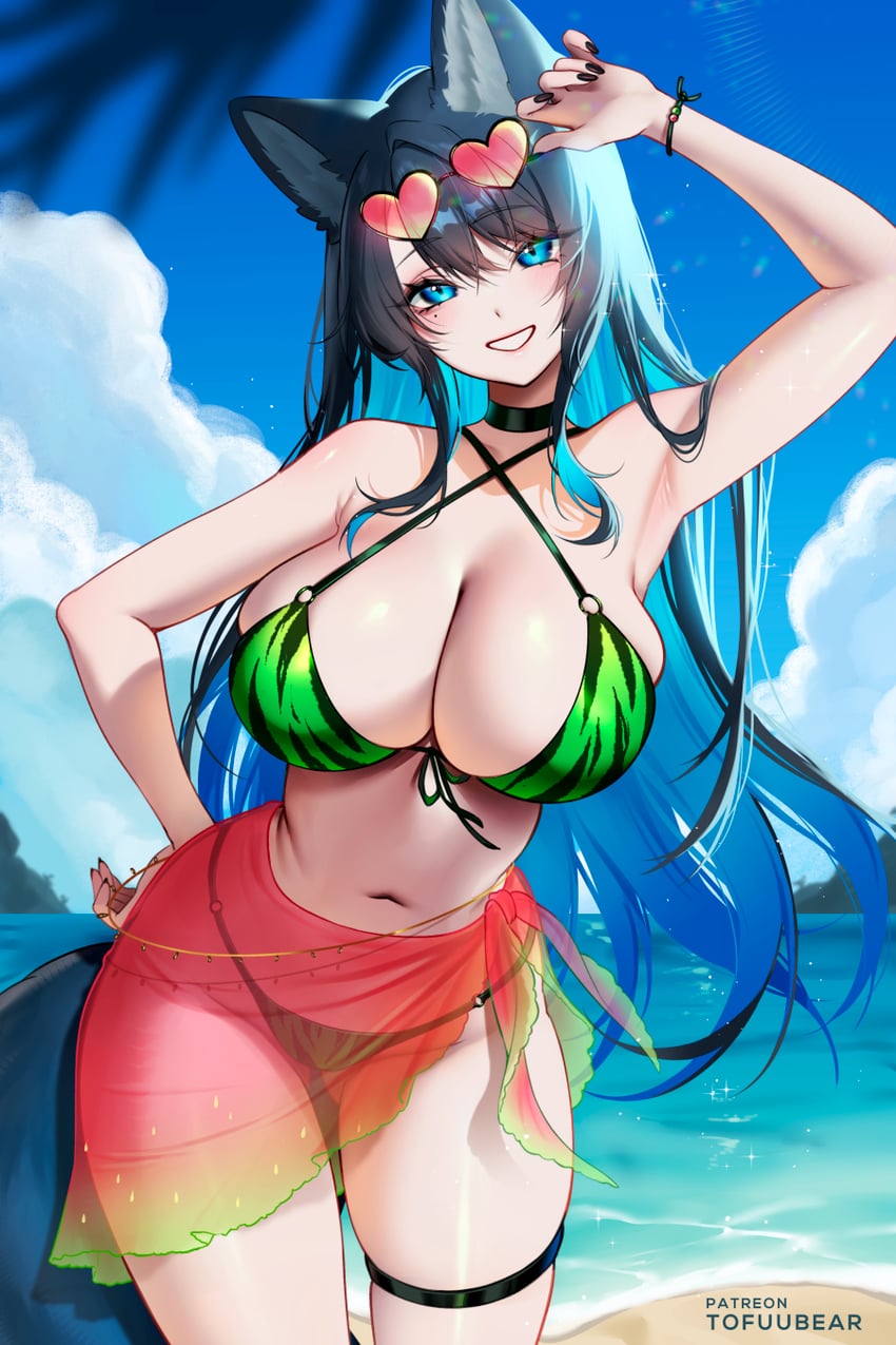 原创、丽子 (Tofuubear) 1名女孩 兽耳 举手 腋下 裸臂