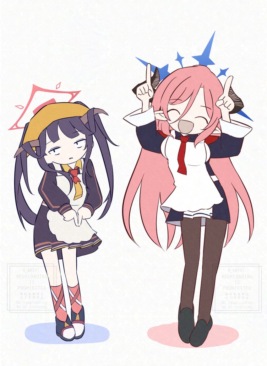 蔚蓝档案、INTERNET YAMERO、主播女孩重度依赖 2名女孩 :D 微笑 围裙 黑发