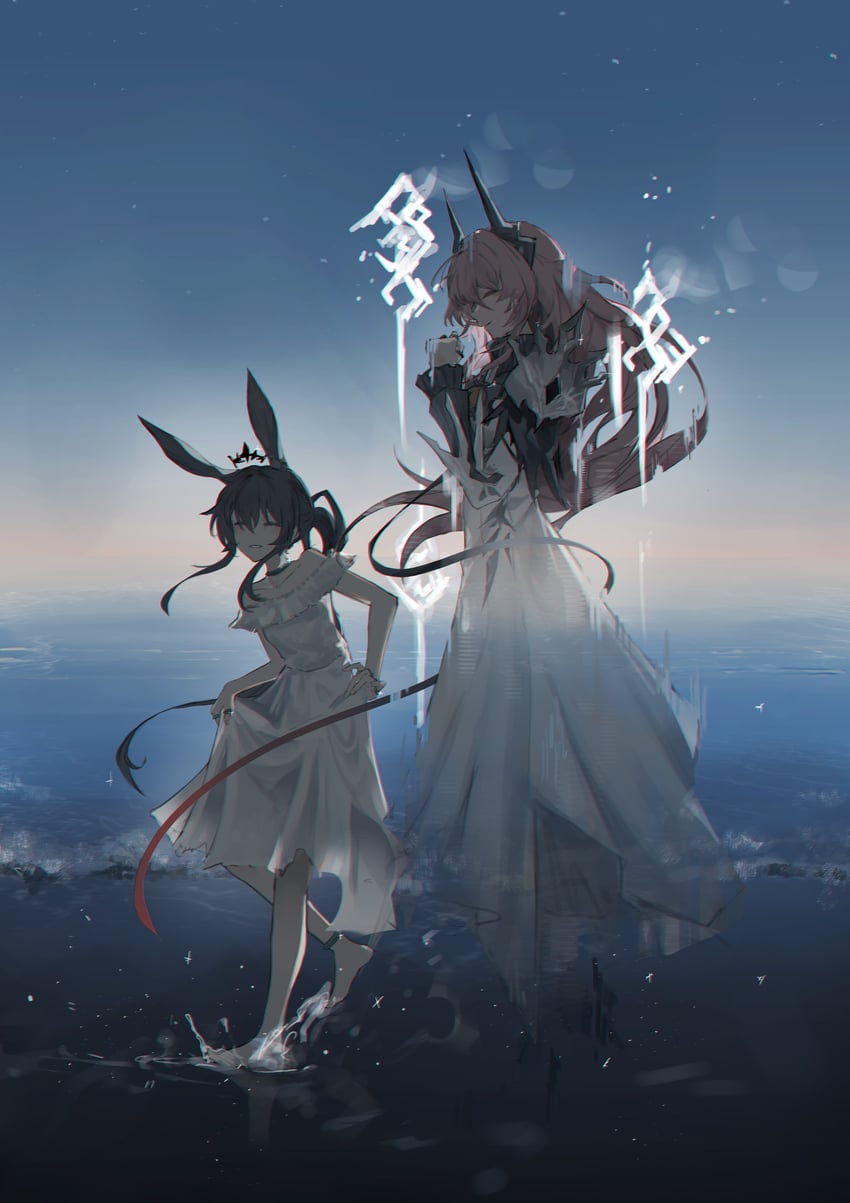 明日方舟、阿米娅 (明日方舟)、特蕾西娅 2名女孩 微笑 脚链 露肩 赤脚