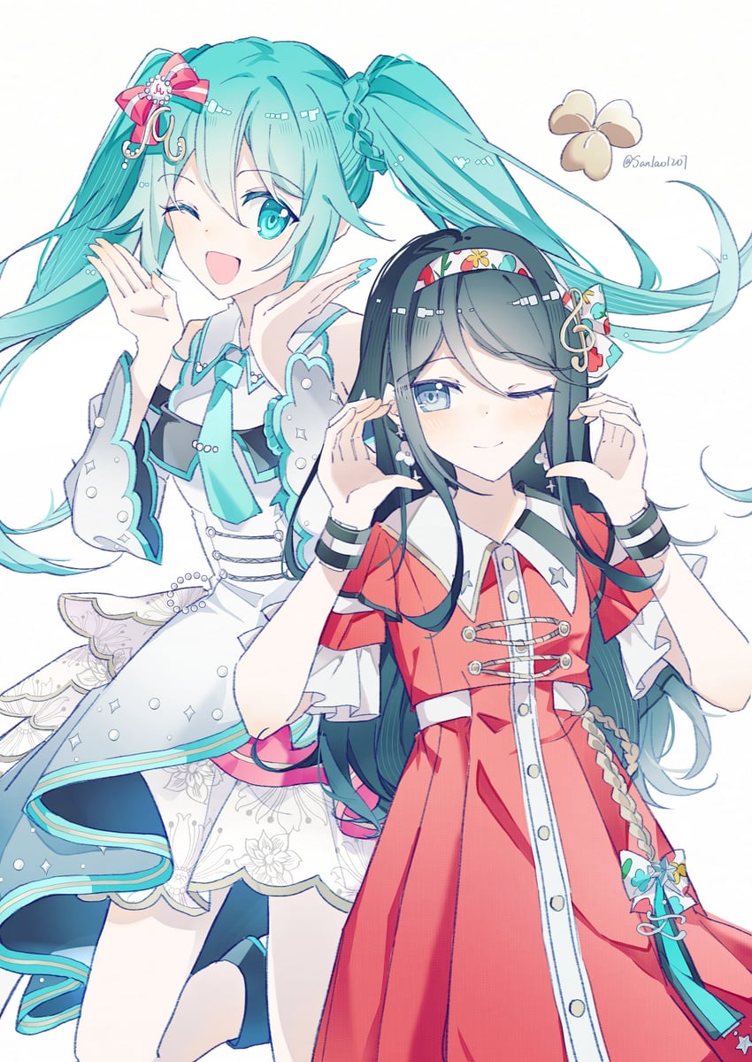 世界计划、VOCALOID、初音未来 2名女孩 :D ;) 微笑 水色瞳