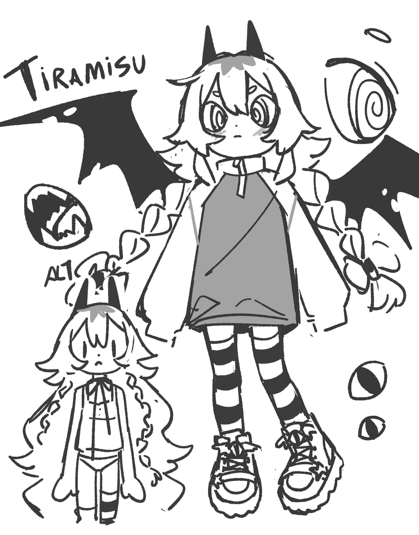 原创、tiramisu (umiko zzz) 1名女孩 @_@ 不对称腿部穿着 黑角 黑色翅膀