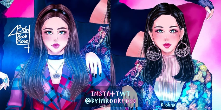 BLACKPINK、金珍妮 (BLACKPINK)、金智秀 (BLACKPINK) 2名女孩 黑色眼影 黑发 黑色指甲 蓝眼
