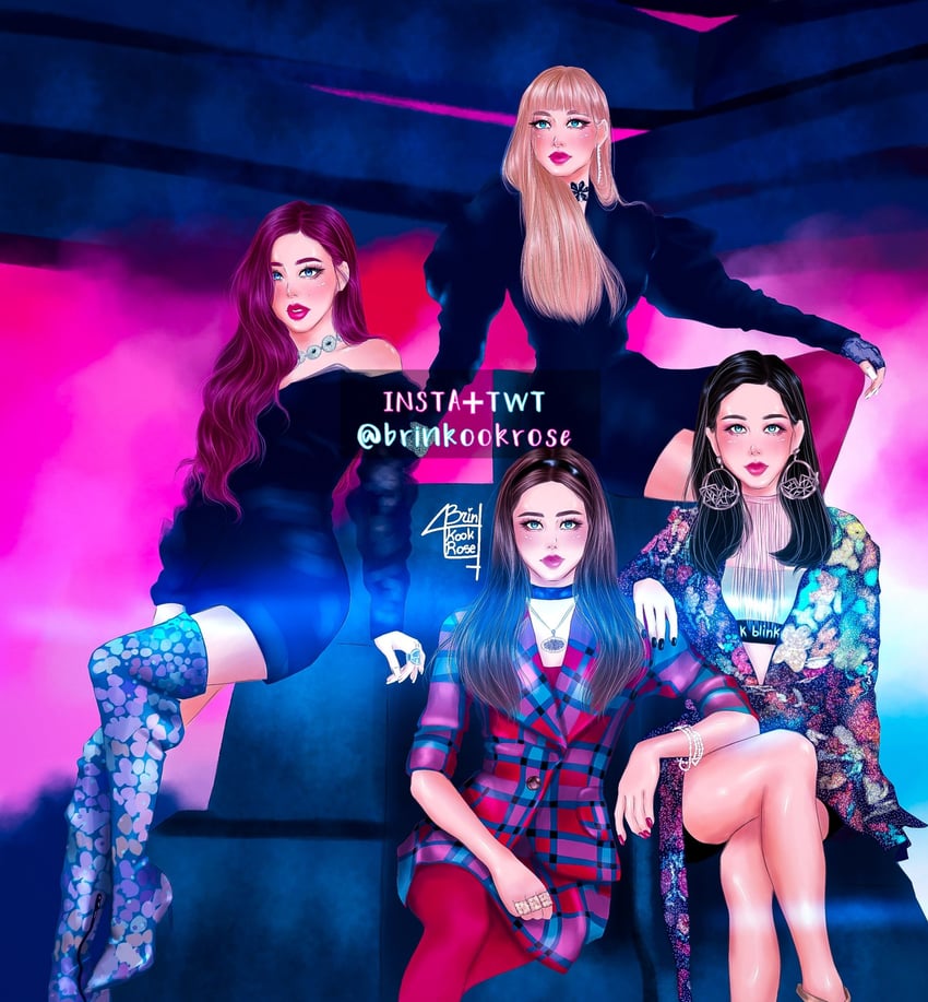 BLACKPINK、金珍妮 (BLACKPINK)、金智秀 (BLACKPINK) 4个女孩 黑色连衣裙 黑色眼影 黑发 黑色指甲