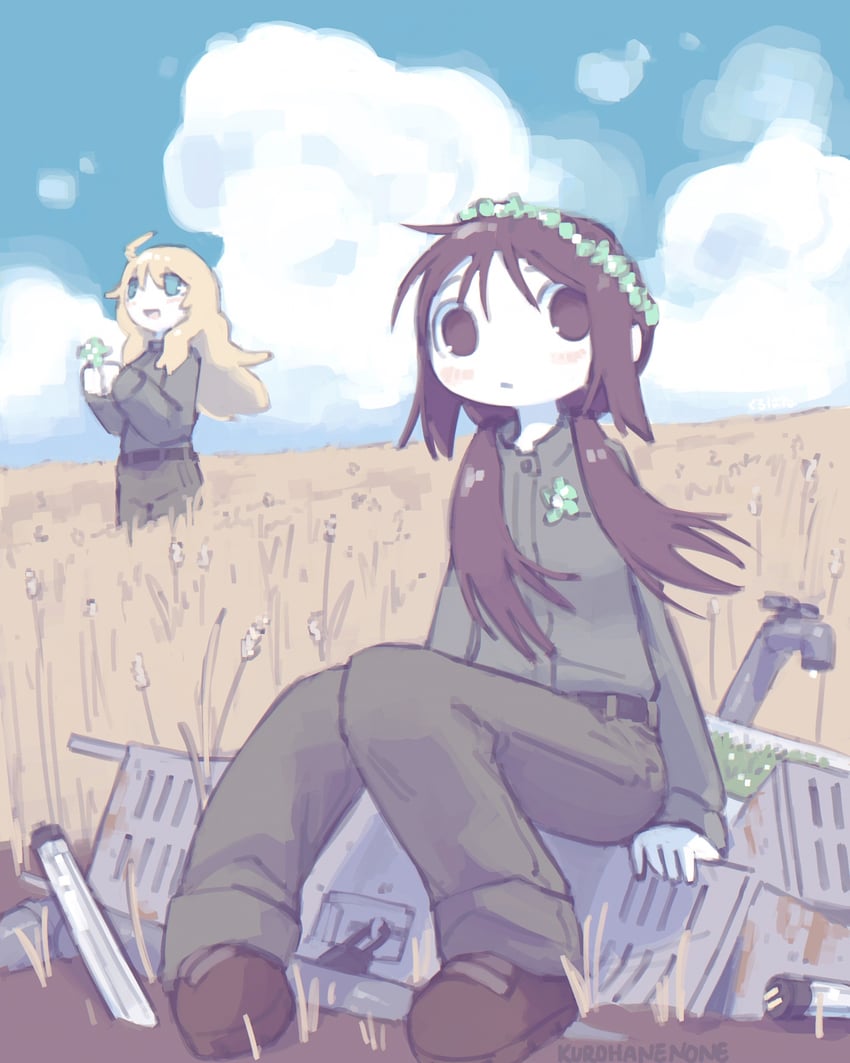 蘑菇的拟态日常、少女终末旅行、千户 (少女终末旅行) 作者名 金发 蓝眼 靴子 棕眼睛