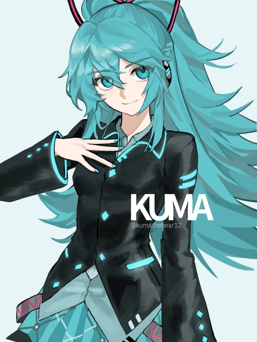 VOCALOID、初音未来、初音未来 (if) 1名女孩 水色瞳 水色发 水蓝色指甲 水蓝色裙子