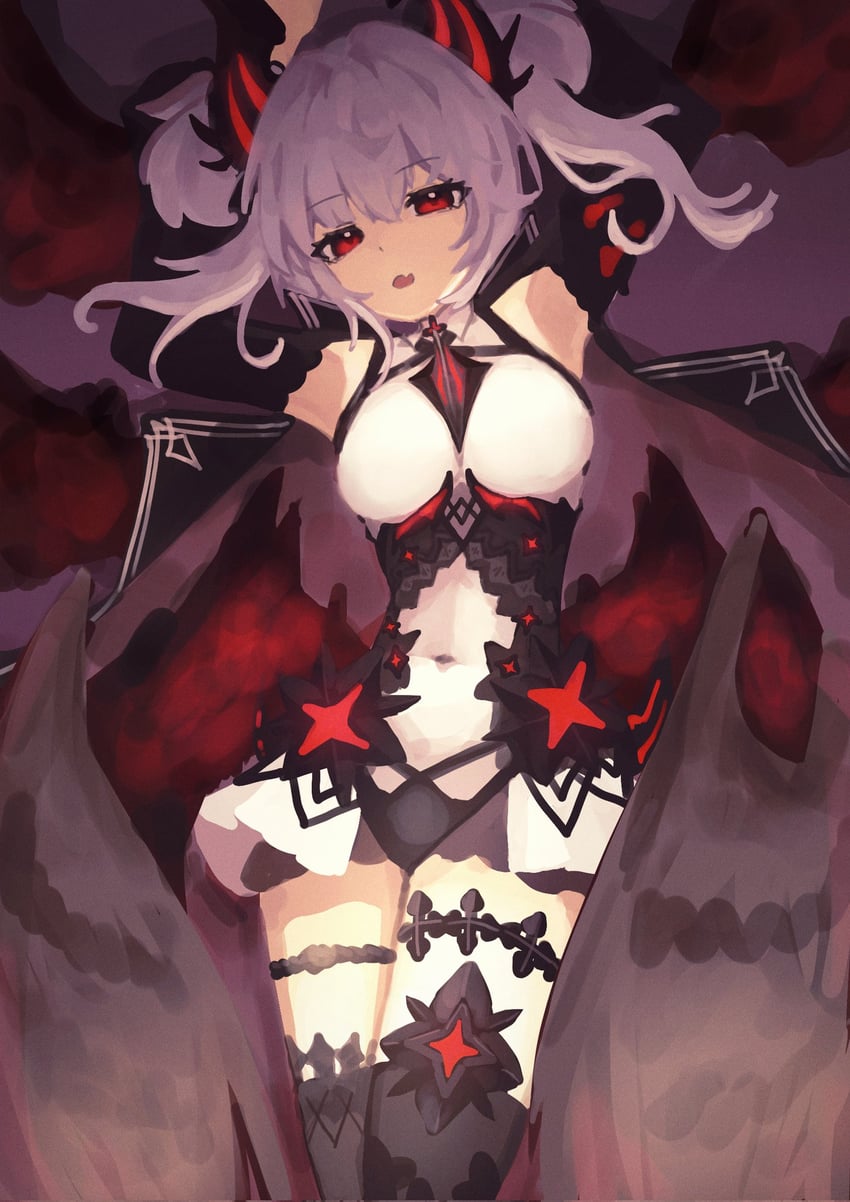韵律源点 Arcaea、伊莉丝 (Arcaea)、ilith (awakened) (arcaea) 1名女孩 露肩 黑色披肩 黑角 黑色短裤