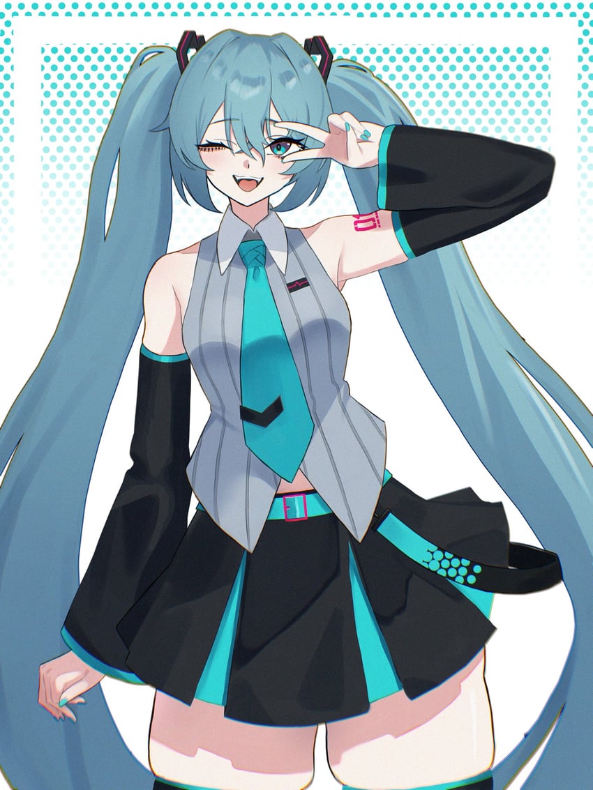 VOCALOID、初音未来、初音未来 (Vocaloid6) 1名女孩 水色腰带 水色瞳 水色发 水蓝色指甲