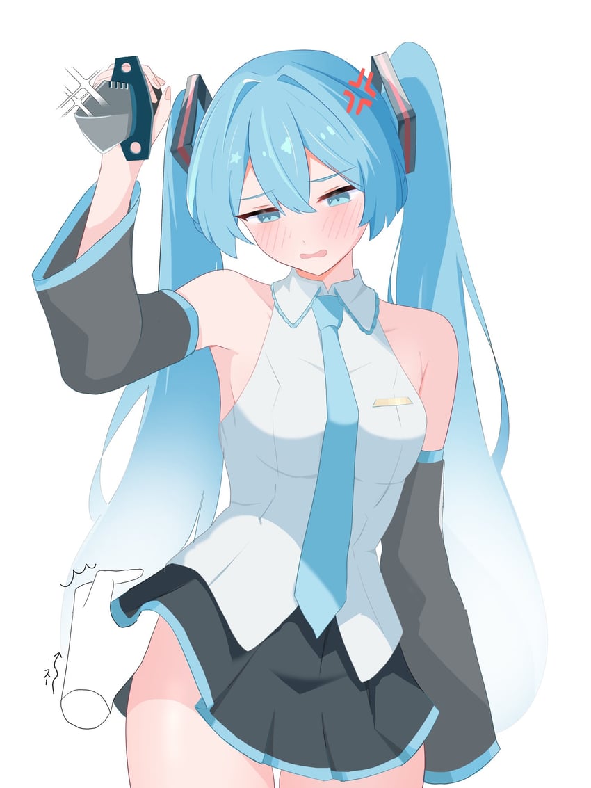 VOCALOID、初音未来 1名女孩 青筋 手臂放在侧边 黑色裙子 黑色袖子