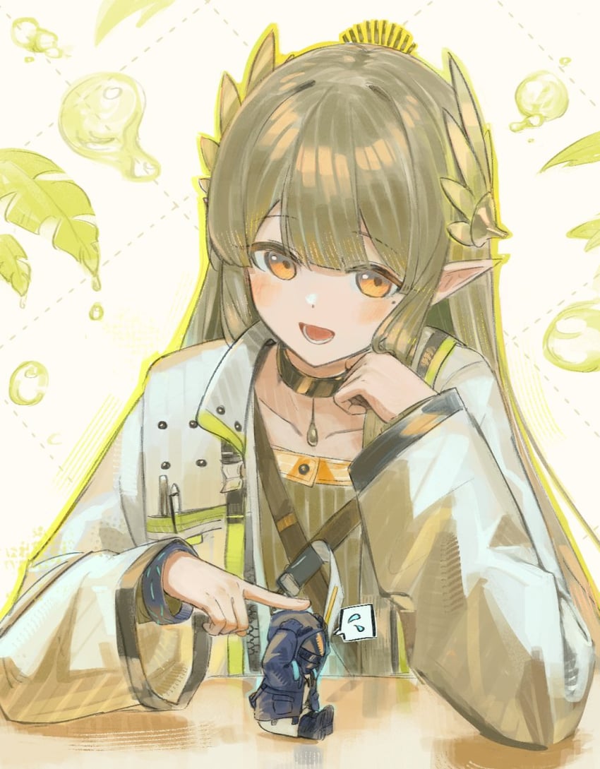明日方舟、博士 (明日方舟)、缪尔赛思 (明日方舟) 1名女孩 1个其他角色 :D 黑色项圈 脸红