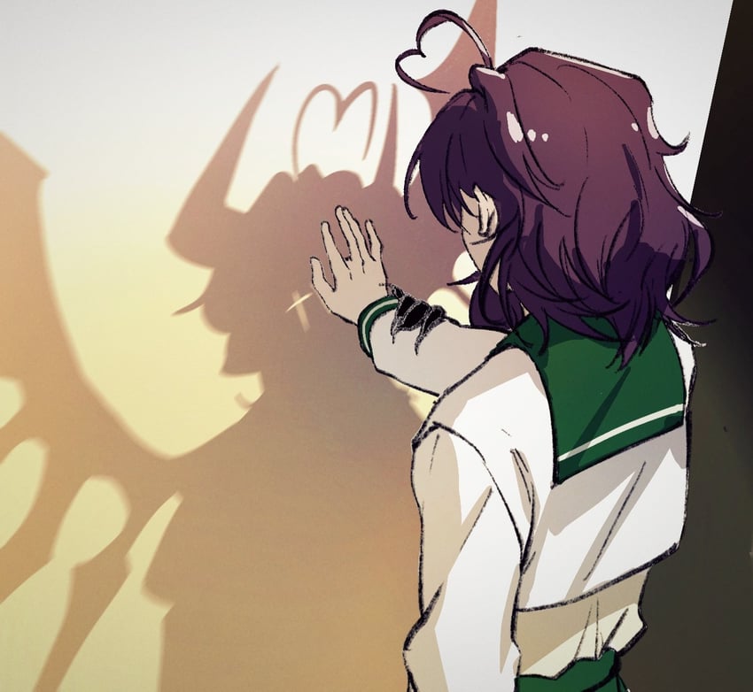 憧憬成为魔法少女、柊舞缇娜、玛吉雅·拜泽 背对 多重人格 紫发 校服 阴影